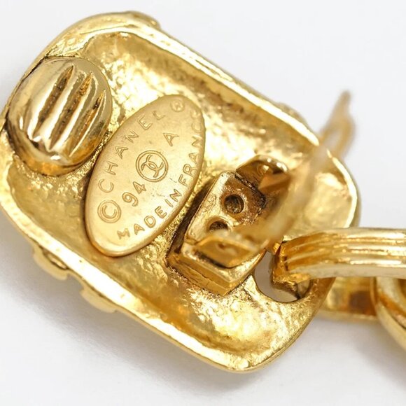 CHANEL CC logos Dangle Earrings Clip-On Earrings Gold Tone 94A Auth w/Box g1133 - Picture 5 of 6